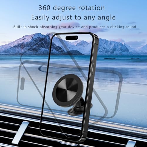 Revolutionize Your Driving with the 360° Rotatable Mag Safe Car Mount – Hands-Free Magnetic Phone Holder for Dashboard & Air Vent – Ultimate Compatibility & Convenience for Smartphones – Securely Enjoy Navigation & Music with Style