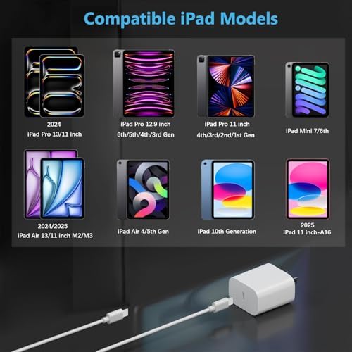 10 FT i Pad Fast Charging Cable Set – High-Power 20 W USB C Charger with Extended Reach for Ultimate Flexibility, Compatible with i Pad 10 th/11 th Gen, i Pad Pro (12.9/11 inch), i Pad Air (4 th/5 th), and i Pad Mini – Durable, Stylish Black Design for Seamless Charging Experience