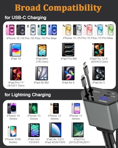 i Phone 14 Dual Port Fast USB C Car Charger | Apple MFi Certified 38 W Quick Charge Adapter with 2 Lightning Cables | Sleek Metal Design for Optimal Durability and Compatibility with i Phone 14, 13 Pro Max, Mini, 12, 11 & Air Pods | Reliable On-the-Go Power Solution for Busy Lifestyles