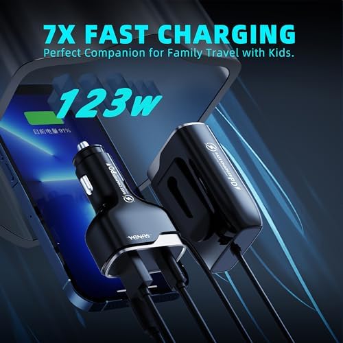 Experience Rapid Roadside Charging with SUNDA 120 W USB C Fast Car Charger – 4-Port Adapter Featuring Dual Type C PD60 W/PPS60 W for i Phone 16/15 Pro/Max/14 & Samsung Galaxy S24, Plus Dual USB-A 30 W QC3.0 for All Android Devices – Compact, Durable, and Universally Compatible for Effortless Multi-Device Charging on the Go