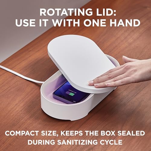 Lexon OBLIO Box: 360° UV-C Phone Sanitizer & Wireless Charger – Fast Qi Charging for Phones, Glasses, Keys, Makeup Brushes – Sleek Black Design for Modern Hygiene and Efficiency