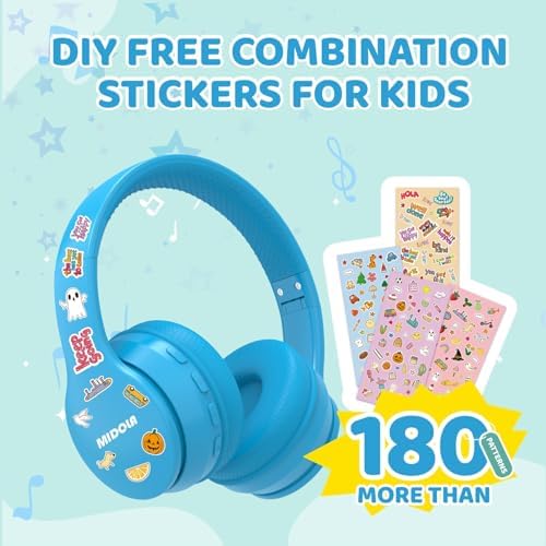 Experience Ultimate Sound Safety with MIDOLA Bluetooth 5.3 Over-Ear Headphones for Kids – Wireless Audio Bliss with Volume Control (85/110 d B), 60-Hour Playtime, and Foldable Design in Trendy Blue – Perfect for School, Travel, and Home Adventures!