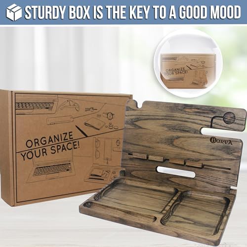 BarvA Two Phone Docking Station | Foldable Night Stand Desk Organizer | Rustic Nightstand Organizer | Tablet Smart Watch Earbuds Charging Station | Dresser Phone Stand | Bed Room Decor Gifts for Men – Enhanced Compatibility and Speed