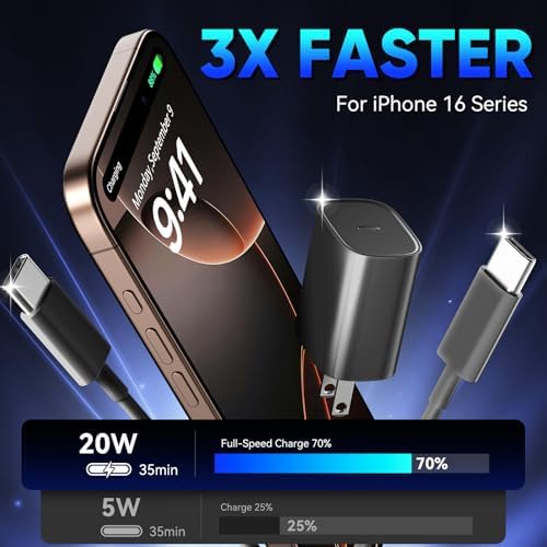 Unlock Rapid Charging Efficiency with the 20 W USB-C Power Adapter and 10 ft Cable – Ideal for i Phone 16, 15 Pro, and Galaxy S24 for Ultimate Portability and Convenience