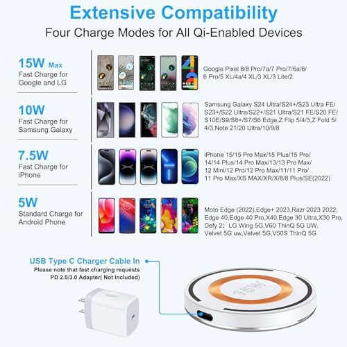 Magnetic Wireless Charger Pad – 15 W Fast Charging Station for Samsung Galaxy S24, i Phone 16 Pro Max, and Pixel 9 Pro with Built-in Kickstand for Enhanced Viewing – Universal Compatibility and Stylish Design for Home or Travel