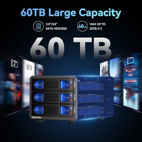 High-Performance Aluminum Dual Bay Hard Drive Enclosure – 10 Gbps USB 3.2 Gen 2 with Cooling Fan for 2.5”/3.5” SATA HDD/SSD, Hot Swappable & Daisy Chain Expansion, Tool-Free Setup for Seamless Data Management