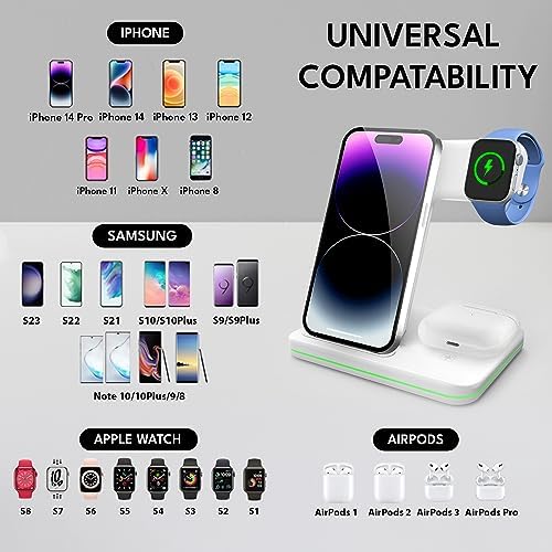 Ultimate 3-in-1 Wireless Charging Station Dock – 24 W Fast Qi Charger for i Phone 16/15/14/13/12/11/X, Samsung, Huawei, Xiaomi & More – Streamlined Charging for Apple Watch 10/9/8/7/6 & Air Pods 3/2/1 – Sleek Design for Home/Office Use, Enhanced Compatibility & Efficiency