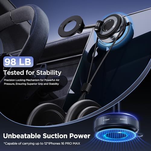 Vacuum Magnetic Phone Holder for Car Suction Cup Phone Mount Adjustable Suction Phone Mount 2026 Upgraded Vacuum Magnetic Phone Stand for All Smartphones White – Enhanced Compatibility and Speed