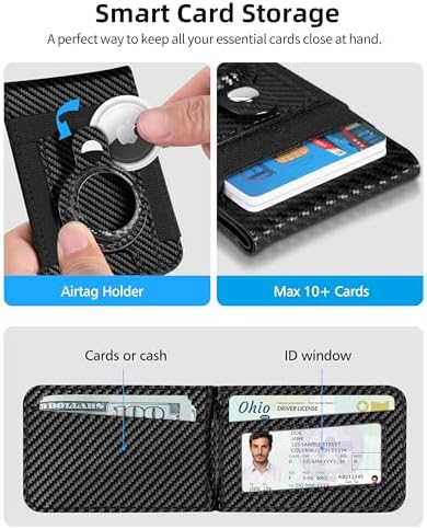 for Magsafe Wallet Stand with Airtag Holder, Strongest Magnetic Wallet for iPhone 16/15/14/13/12 Series, ID Window, 4 Card Slots, 10 Cards Holder, Vegan Leather, RFID Blocking, Black – Enhanced Compatibility and Speed