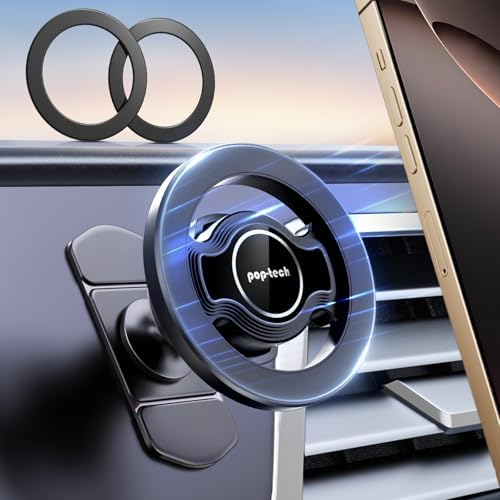 pop-tech for MagSafe Sticky Car Mount Dashboard, [Upgrade Adhesive] Universal Magnetic Phone Holder for Car Dash, Strong Magnets Cell Phone Holder Fit for iPhone 16 Pro Max 15 14 13 12 Series – Enhanced Compatibility and Speed