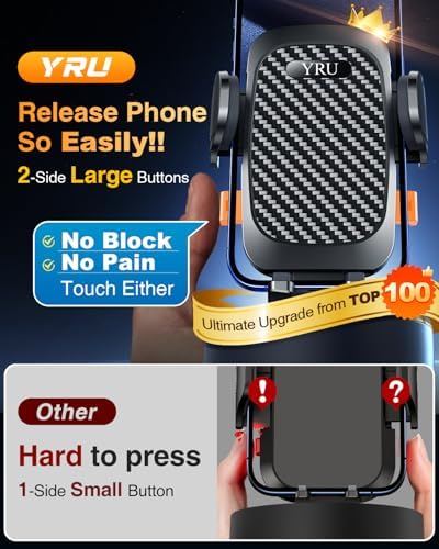 YRU 2025 Military-Grade 360° Rotatable Suction Car Phone Holder – Ultimate Dashboard & Windshield Mount for i Phone 16/15 Pro Max & Samsung – Unmatched 90+ LBS Capacity, Enhanced Compatibility & Easy Installation – Secure, Durable, and Versatile Universal Cradle for Safe Hands-Free Navigation
