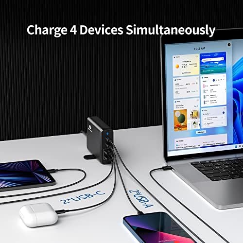 Ultra-Fast 4-Port USB Charger by EGOWAY – 90 W Compact Wall Charger with Dual 60 W & 18 W USB-C Ports Plus 12 W USB-A for i Phone 15/14 Pro Max, Galaxy, and More – Efficient Power Delivery & Travel-Friendly Design – Tidy Desktop with 360° Rotatable Trestle