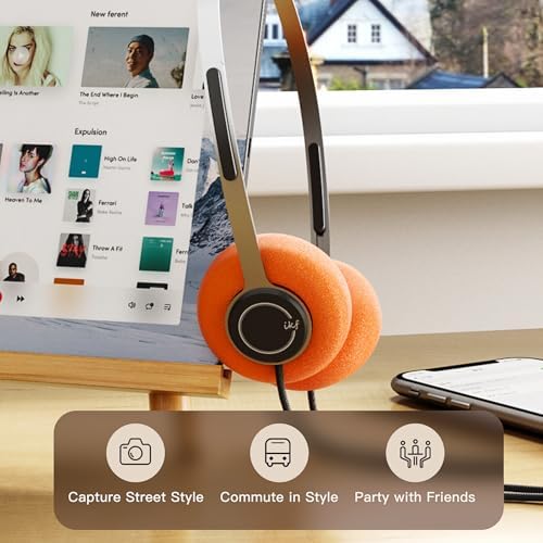 Y3 Retro Wired Headphones – Nostalgic 80 s & 90 s Style Headset with Adjustable Headband, Lightweight Comfort, and Universal 3.5 mm Jack Compatibility – Immerse in Classic Audio with Unique Replaceable Orange Ear Pads for Enhanced Comfort and Fashion