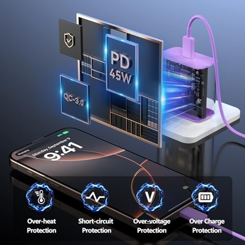 Apple 16 Series 45 W USB-C Rapid Charger with 6.6 ft Type-C Cable – Ultimate Fast Charging Solution for i Phone 16, Galaxy S24/S23, and All USB-C Devices – Compact, Durable, and Safety-Enhanced Power Adapter for On-the-Go Efficiency