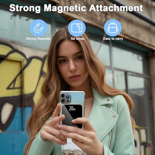 Magnetic Power Bank 10000 m Ah with PD 20 W Fast Charging – Ultra-Compact Portable Charger Compatible with Mag Safe for i Phone 12/13/14/15/16 Pro/Pro Max, Samsung, and Android Devices – Rapid Charging Solution for On-the-Go Power Needs