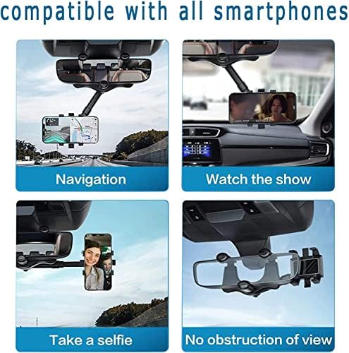 Revolutionary 360° Adjustable Rearview Mirror Phone Holder for Cars – 2022 Model – Effortless Installation, Rotatable and Retractable Design – Universal Fit for All Phones and Vehicles – Premium Black Finish – Elevate Safety and Convenience on the Road