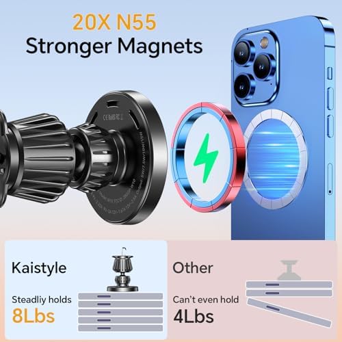 Kaistyle Mag Safe Car Charger Mount – Ultimate Magnetic Wireless Charging Solution for i Phone 16, 15, 14, 13, 12 – Dual Dashboard & Vent Compatibility, Enhanced Magnet Strength for Secure Device Hold, Fast Charging Efficiency, Sleek Design for Modern Cars, Perfect for Mag Safe Cases – Elevate Your Driving Experience with Hassle-Free Navigation and Power