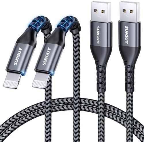 10 FT MFi Certified USB-A to Lightning Charging Cable – 2 Pack, Durable Nylon Braided Cord for Fast i Phone Charging – Compatible with i Phone 14/13/12/11 Pro Max, Mini, X, XS, XR, 8 Plus, SE & i Pad – Perfect for Home, Car & On-the-Go Use