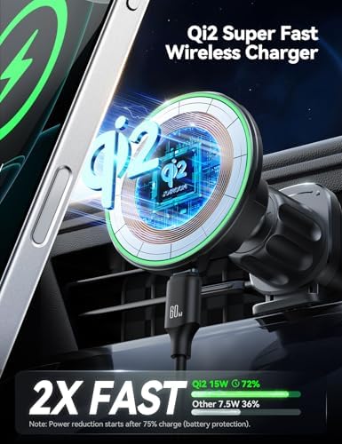 Transform Your Driving Experience with the JOYROOM Qi2 15 W Mag Safe Wireless Car Charger – Fast, Secure Magnetic Mount for i Phone 16 Pro Max, 15, 14, 13, 12 – Versatile Dashboard & Air Vent Installation for Effortless Charging and Navigation – Sleek Design for Any Vehicle Interior