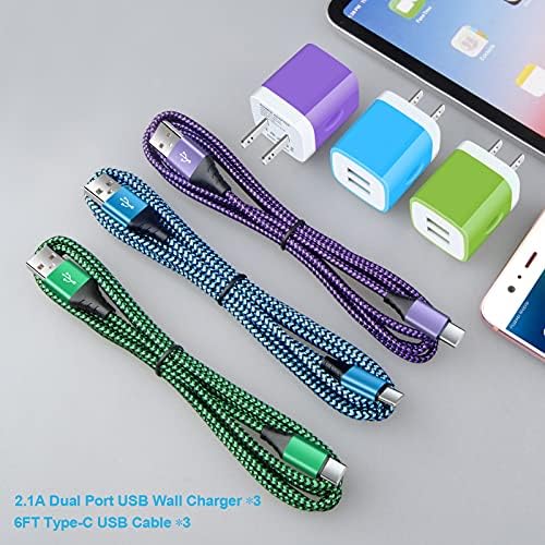 Ultimate Fast Charging Dual Port USB Wall Charger Trio – 2.1 A Quick Charge Adapter with Type C Cable for Samsung Galaxy S24 Ultra, i Phone 16, Google Pixel 9 Pro & More – Perfect Travel-Ready Power Solution for Active Lifestyles