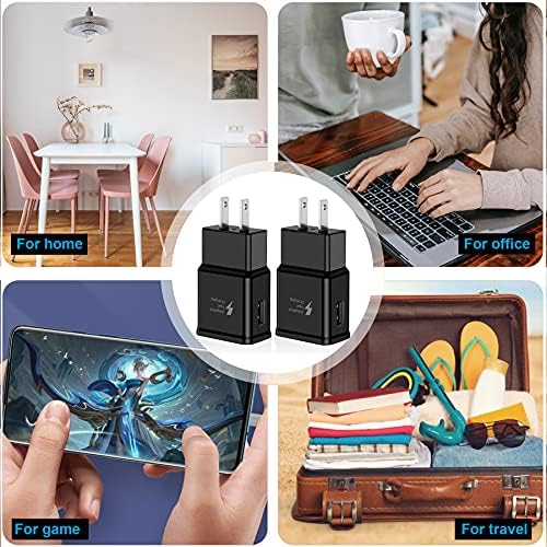 2-Pack USB Wall Charger Adapter for Samsung Galaxy – Adaptive Fast Charging Block with Quick Charge Technology for S25, S24, S23, S22, S21, S20, A Series – Sleek Black Design for Enhanced Compatibility and Efficiency