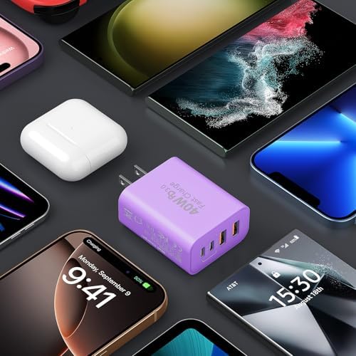 Ultimate 40 W Multiport USB-C Fast Charger – High-Efficiency 4-Port Power Adapter with Quick Charge 3.0 & Power Delivery for Super-Fast Device Charging – Sleek, Portable Design Perfect for Travel – Convenient 2-Pack for Enhanced Versatility and Easy Charging on the Go