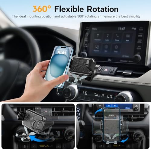 Upgraded Car Phone Mount Compatible with Toyota Rav4 2025 2024 2023 2022 2020 2021 2020 2019 Accessories, RAV4 Hybrid Cell Phone Holder Metal Base Adjustable Phone Stand for All Smartphone – Enhanced Compatibility and Speed
