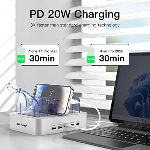 MSTJRY 90 W USB C Charging Station – Versatile 5-Port Fast Charger for i Phones, i Pads, Tablets & Air Pods – Customizable Charging Dock with Adjustable Dividers for Home, Office & Classroom – Optimal Compatibility & Safety Features