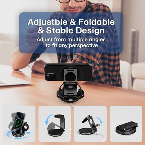 Revolutionary 3-in-1 Wireless Charger Hub for i Phone, Apple Watch & Air Pods – 10 W Fast Charging, 360-Degree Rotating Zinc Alloy Design, Foldable & Magnetic for Ultimate Convenience and Compatibility with i Phone 12-16 Series