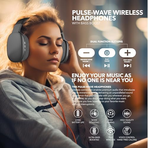 RCA Wave-56 Wireless Over-Ear Headphones – Elevate Your Listening Experience with Hi-Res Audio, Enhanced Bass, and 20-Hour Battery Life, Featuring Innovative Transparency Mode for Seamless Surround Awareness, Ultra-Lightweight and Travel-Ready Design in Elegant White Finish