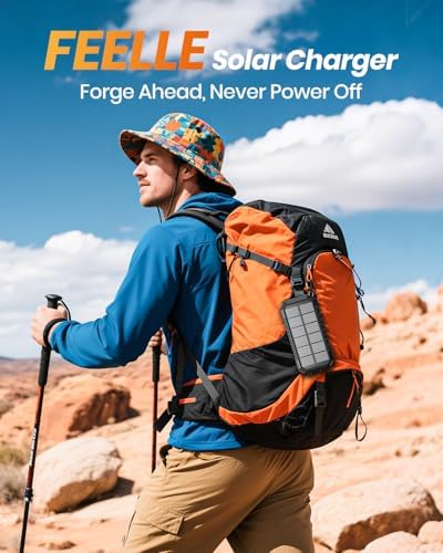 FEELLE 27000 m Ah Solar Power Bank: Ultimate Fast Charging Outdoor Charger with Dual Built-in Cables & LED Flashlights for Camping & Hiking – All-Device Compatibility & Solar-Powered Convenience