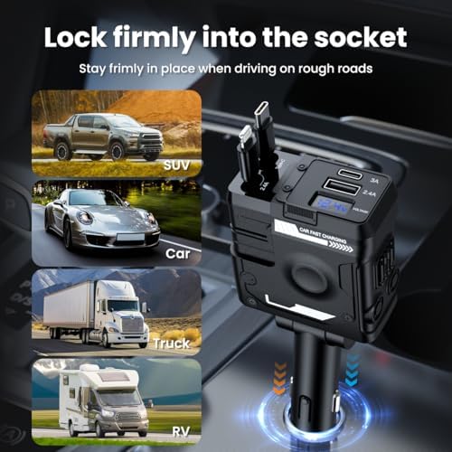 Ultimate 4-in-1 Retractable Car Charger – 65 W Fast Charging Solution for i Phone 16/15/14/13/12/11, Galaxy & Pixel – Compact, Safe & Versatile Mobile Power Adapter for Road Trips and Daily Use
