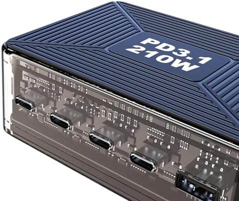 210 W USB C Fast Charging Station by Graaci – 5-Port Ga N Power Adapter with PD3.1 & PPS for Mac Book Pro/Air M2, i Phone 15 Pro, Galaxy S23 Ultra, Pixel 8 & Steam Deck – Ultimate Travel-Friendly Universal Charger with Advanced Safety Features