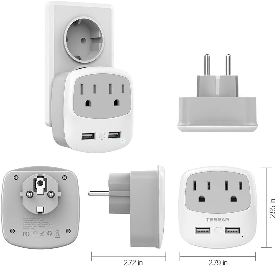 Ultimate TESSAN Type G UK Travel Plug Adapter with Dual USB Fast Charger Ports – Compact US to UK Power Converter for Effortless Global Connectivity in Scotland, London, Ireland, Kenya, Dubai & Qatar