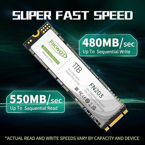 Upgrade Your Storage with the FN203 1 TB M.2 SATA SSD – Unleash Lightning-Fast Performance at Up to 550 MB/s Read Speed for Ultrabooks, Tablets, and Mini PCs – Featuring SLC Cache Technology and 3 D NAND TLC for Superior Endurance and Efficiency