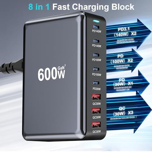 High-Powered 440 W Ga N 8-Port USB-C Charging Hub – Dual PD & PPS Fast Charger for Mac Book Pro/Air, i Phone 16/15/14/13/Pro Max – Compact, Durable Solution for Home, Office & Travel Efficiency