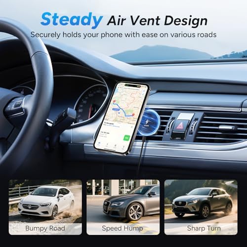 for Magsafe Car Mount, 15W Magnetic Wireless Charger for iPhone, Magsafe Air Vent Car Holder Charger for iPhone 16 Pro Max/16/15/14 13 12, Samsung S25/S25+/Ultra, LED RGB Design – Enhanced Compatibility and Speed