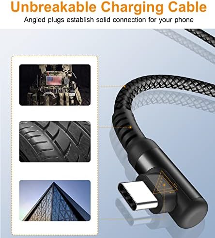 sweguard 10 FT Right Angle USB Type C Charger Cable – Durable Nylon Braided 2-Pack for i Phone 15/16 Pro Max & Samsung Galaxy Models – Enhanced Fast Charging & Tangle-Resistant Design for Ultimate Convenience and Performance
