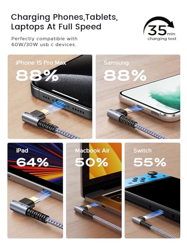Experience Unmatched Charging Versatility with MRGLAS 4-Pack USB C to USB C Cables – 60 W Fast Charge, Right Angle Design, Perfect for i Phone 16 Pro Max, Samsung S25, and i Pad Pro – Durable Gold-Plated Connectors and Multiple Length Options (10 FT, 6.6 FT, 3.3 FT, 1.6 FT) for Seamless Connectivity and Enhanced Durability – Elevate Your Power Delivery Game with Nylon Braided Cables for Optimal Performance and Reliability