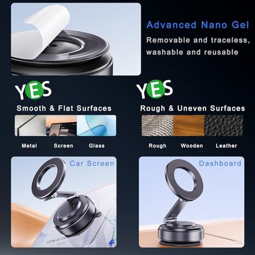 Transform Your Driving with the Versatile 360° Magnetic Phone Holder – Superior Nano Gel Suction Mount Compatible with Mag Safe for i Phone 12-16 Pro Max – Optimal Stability & Customizable Viewing Angles for Cars, Trucks, and Boats – Experience Effortless Hands-Free Navigation and Safety