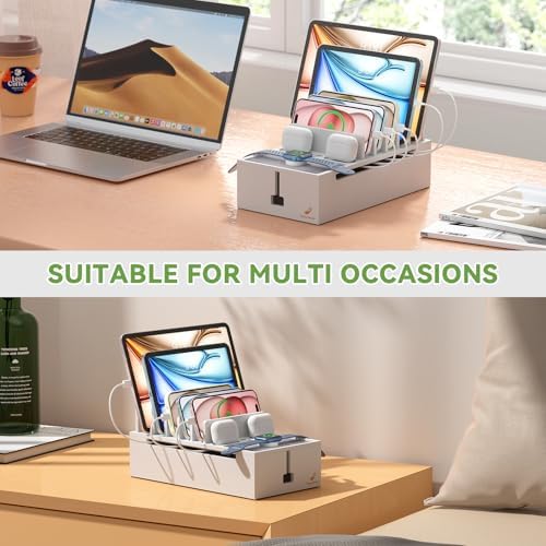 Pezin & Hulin Eco-Friendly Bamboo Cable Management Box – Sleek Desktop Organizer with 6 Cables for Tidy Charging Station, Stylish Wire Organizer for Electronic Devices, Enhances Workspace Efficiency and Aesthetics