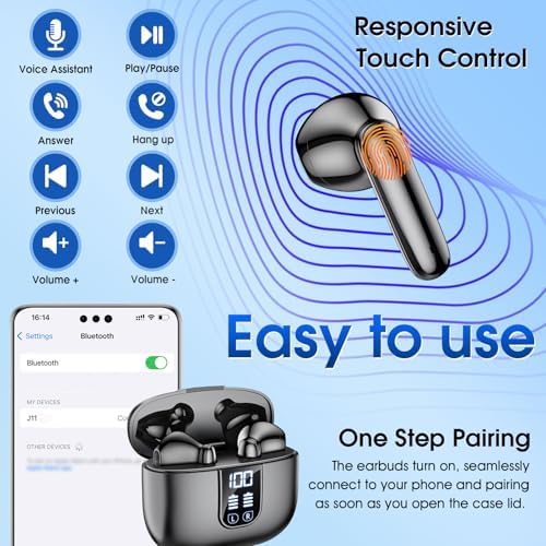 Next-Gen Wireless Earbuds with Bluetooth 5.4 – Premium Hi-Fi Sound, 6-Mic ENC Technology for Crystal-Clear Calls, 35-Hour Battery Life, IPX7 Waterproof Design, LED Battery Indicator, Ideal for Android & i OS Users