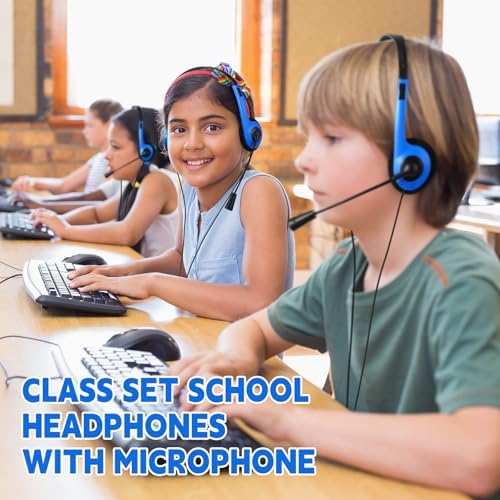 Yunsailing 30-Pack Classroom Headphones with Microphone – Lightweight, Adjustable On-Ear Earphones for Enhanced Student Engagement | Perfect for School, Remote Learning & Group Activities | Durable 3.5 mm Jack for Clear Audio Communication