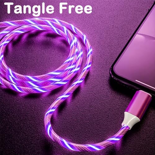 Illuminate Your Charging: 2-Pack LED USB A to C Charger Cable – Vibrant Light-Up Type C Cord for i Phone 15, Samsung Galaxy S21/S20/S10/S9/S8, Note 20, LG V30/V20/G6 – 78-Inch Durable Fast Charging Solution in Purple & Green