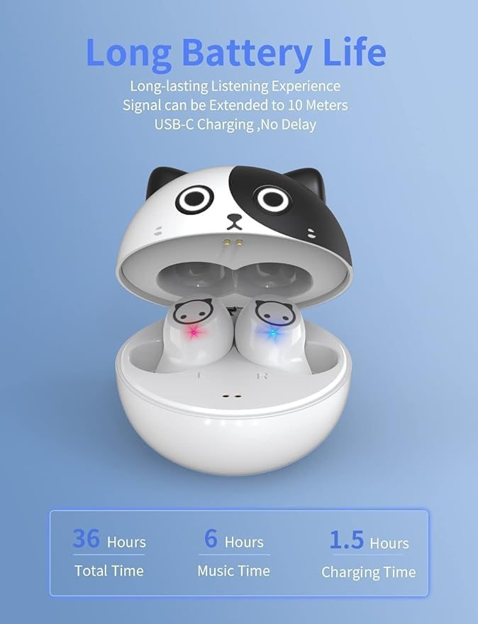 Compact Bluetooth 5.0 Earbuds for Small Ears | Touch-Control Noise-Cancelling Headphones with Unique Cartoon Charging Case | Lightweight Design for Comfort | Immersive Stereo Sound Perfect for Music & Calls | Ideal for Active Lifestyles