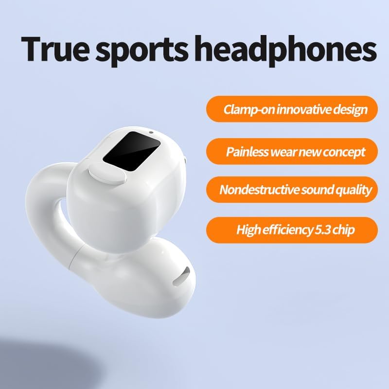 Next-Gen Bluetooth 5.3 Sport Ear Clip Headphones – Open Ear Design with IPX5 Waterproofing, Advanced Noise-Canceling Wireless Earbuds Featuring Battery Life Indicator, Ideal for Fitness Enthusiasts and Cross-Platform Compatibility with Android/i OS Devices