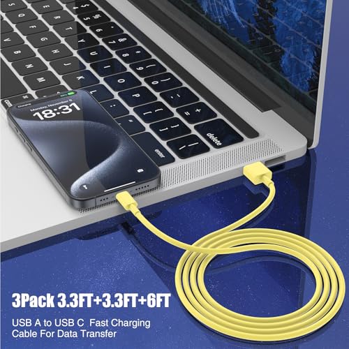 6 FT USB A to USB C Carplay Charging Cable – 3-Pack for i Phone 15/16, i Pad Pro/Air/Mini, Samsung Galaxy S25/S24/S23, and Mac Book – Fast Charging & High-Speed Data Transfer for Enhanced Compatibility on the Go