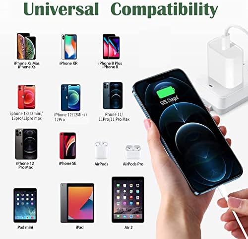 Apple MFi Certified 20 W PD Wall Charger with 3 FT USB C to Lightning Cable – Ultra-Fast Charging Solution for i Phone 14 Pro Max, 14, 13 Mini, 12, 11, XR, XS Max, i Pad Air 3, and Air Pods – Compact & Travel-Friendly Design for Enhanced Device Compatibility and Efficiency