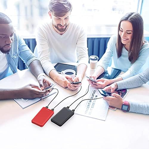 Ultra-Slim 10000 m Ah Portable Power Bank – Dual USB Outputs & USB-C Input, Compact External Charger for i Phone 12/13, Samsung S20, Tablets – Stylish Black and Red Design for Maximum Portability and Enhanced Device Compatibility