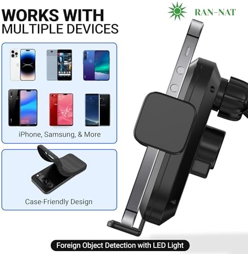 15 W Qi Wireless Car Charger with Auto-Clamping Technology – Versatile 3-in-1 Phone Mount for Dashboard, Windshield, or Air Vent – 360° Rotating Holder for i Phone, Samsung, LG & Motorola – Fast Charging Solution for All Compatible Devices – Enhance Your Driving Experience with Premium Convenience and Safety